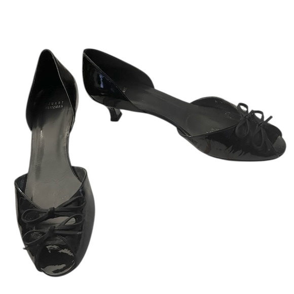 Stuart Weitzman Women's Black Size 11 Patent Leather Open Toe Kitten Heel - Picture 1 of 7